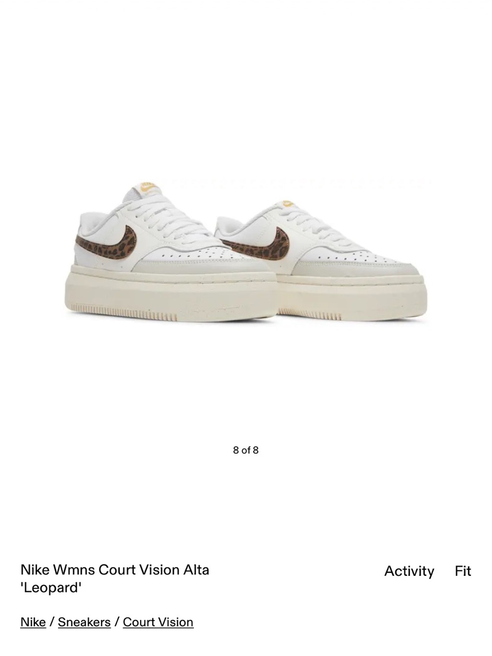 Nike Women’s Court Vision Alta Sneakers — White with Leopard Swoosh 8.5 EUC